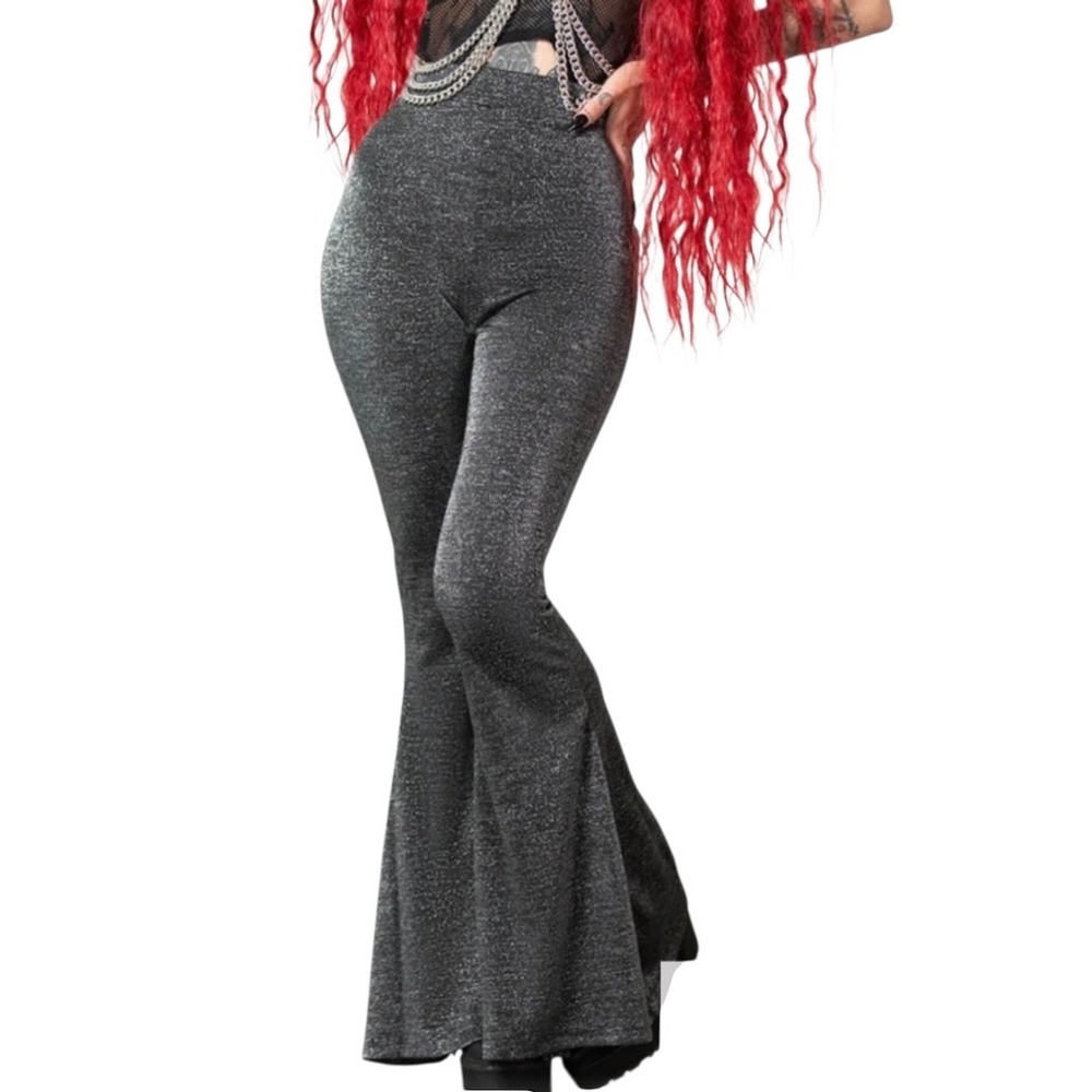 Killstar Metallic Charcoal Flare Pants